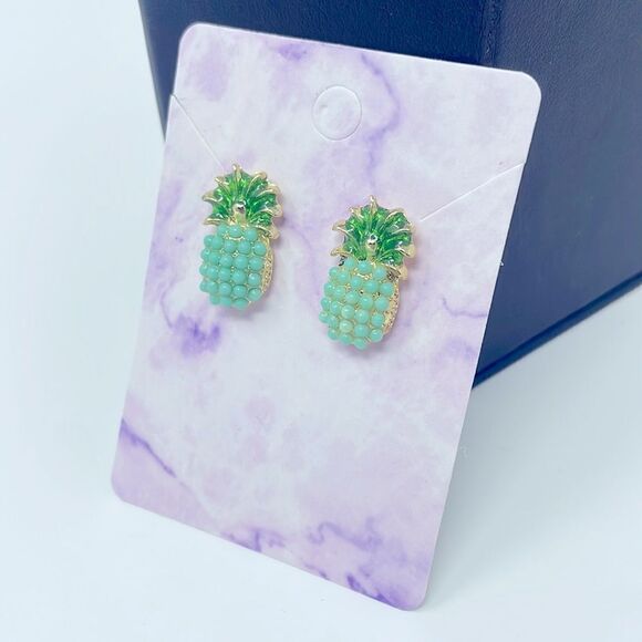 Mint Teal Pineapple Post Studs Earrings - Picture 3 of 6